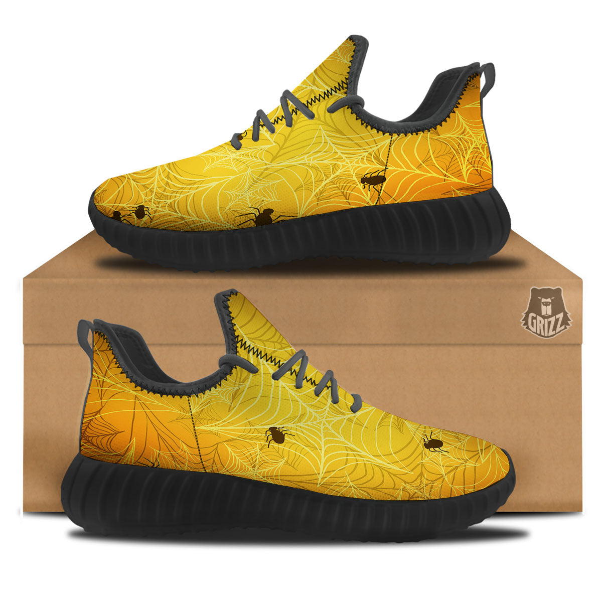 Cobweb Yellow Print Black Walking Shoes-grizzshop