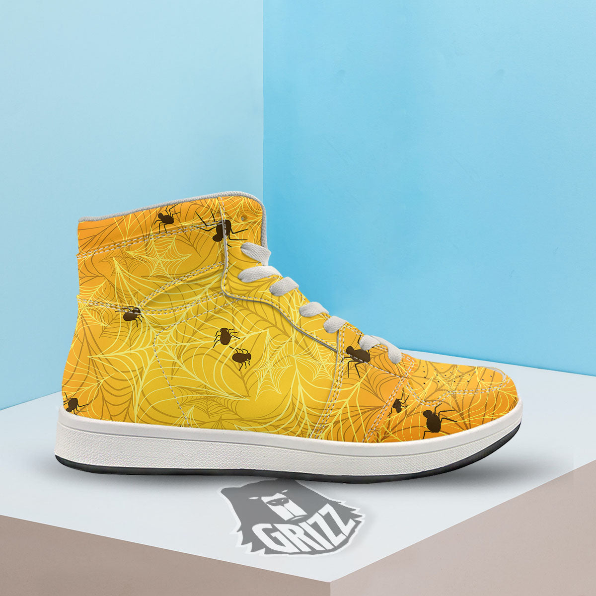 Cobweb Yellow Print High Top Sneakers-grizzshop