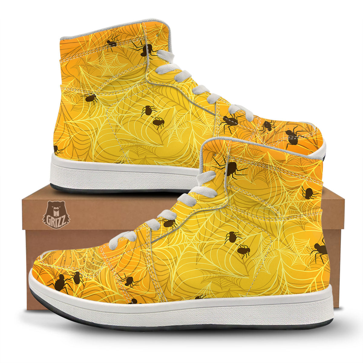 Cobweb Yellow Print High Top Sneakers-grizzshop