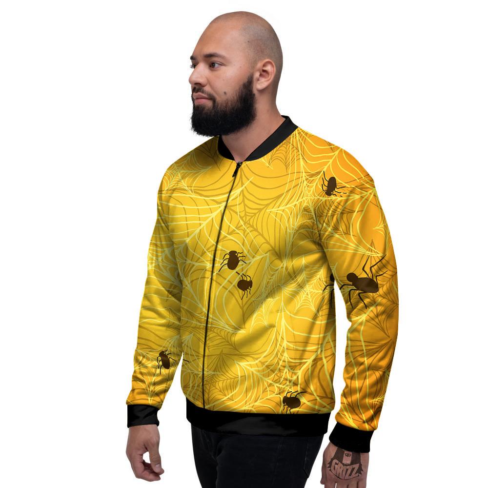 Cobweb Yellow Print Men's Bomber Jacket-grizzshop