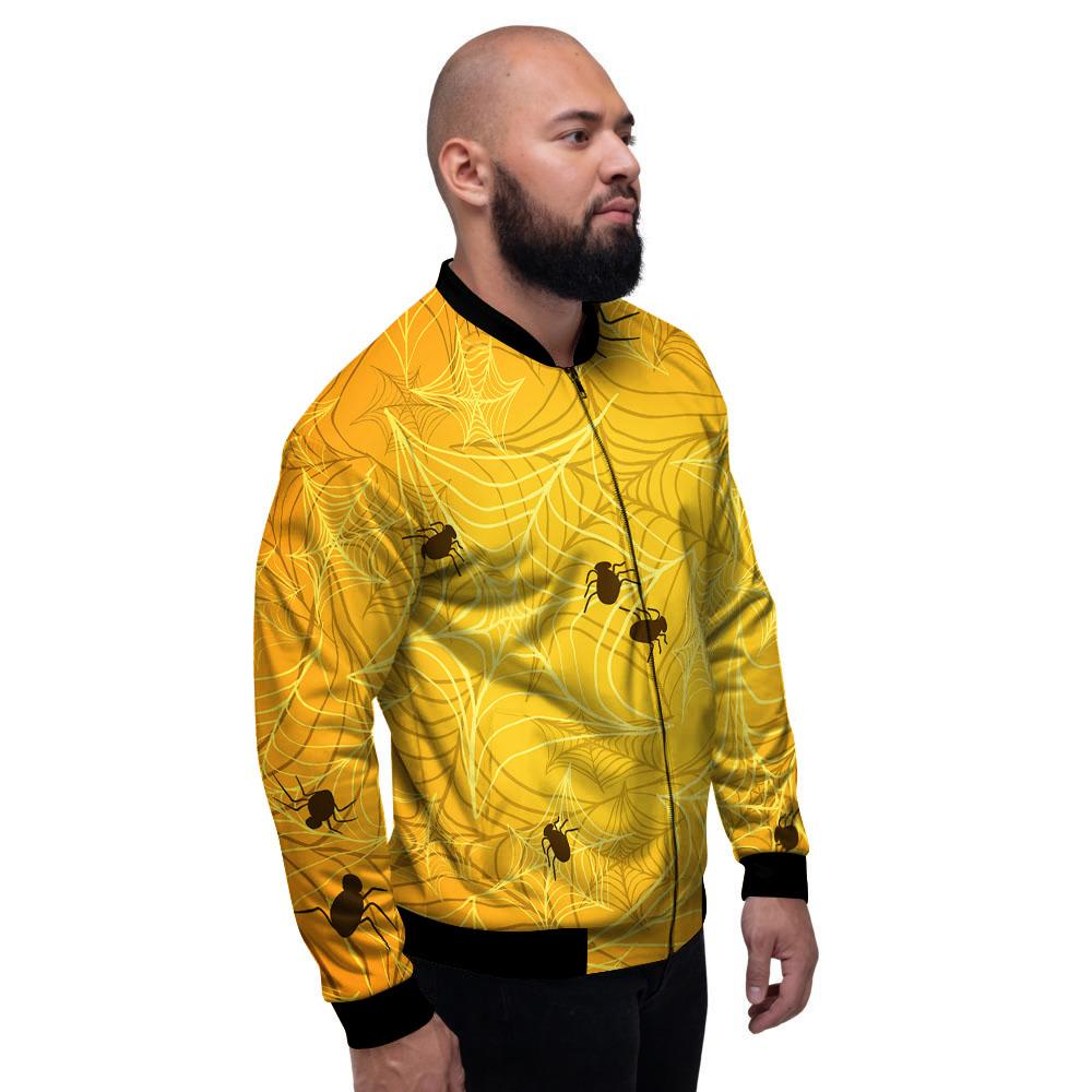 Cobweb Yellow Print Men's Bomber Jacket-grizzshop