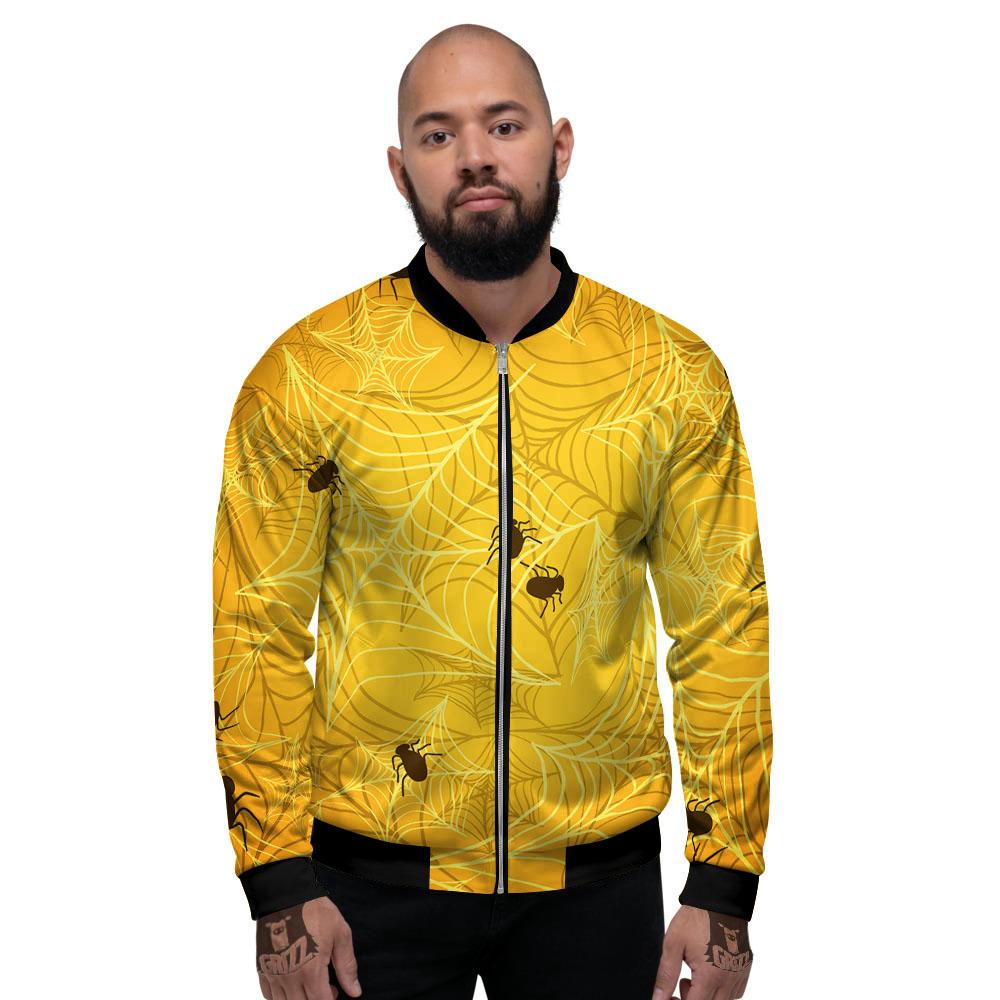Cobweb Yellow Print Men's Bomber Jacket-grizzshop