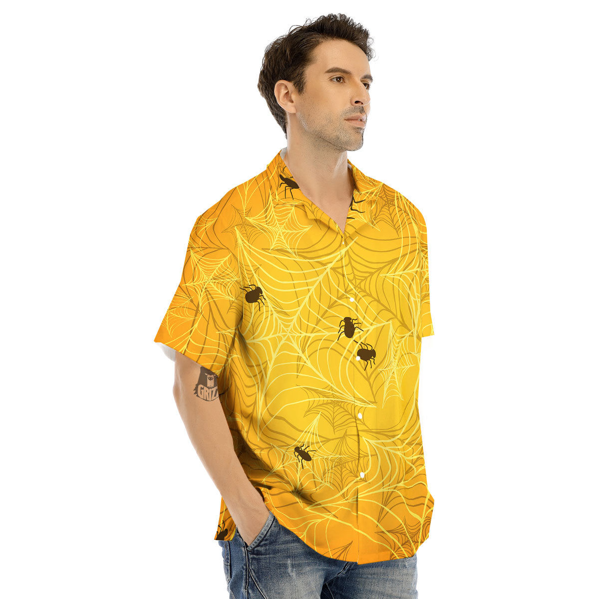 Cobweb Yellow Print Men's Hawaiian Shirt-grizzshop