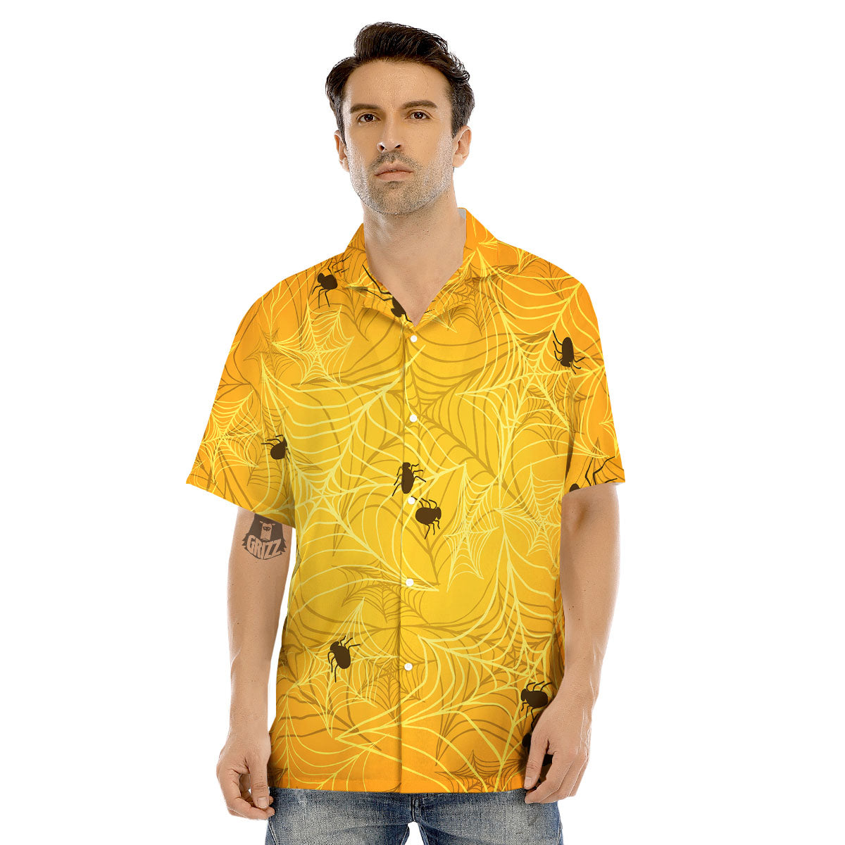 Cobweb Yellow Print Men's Hawaiian Shirt-grizzshop