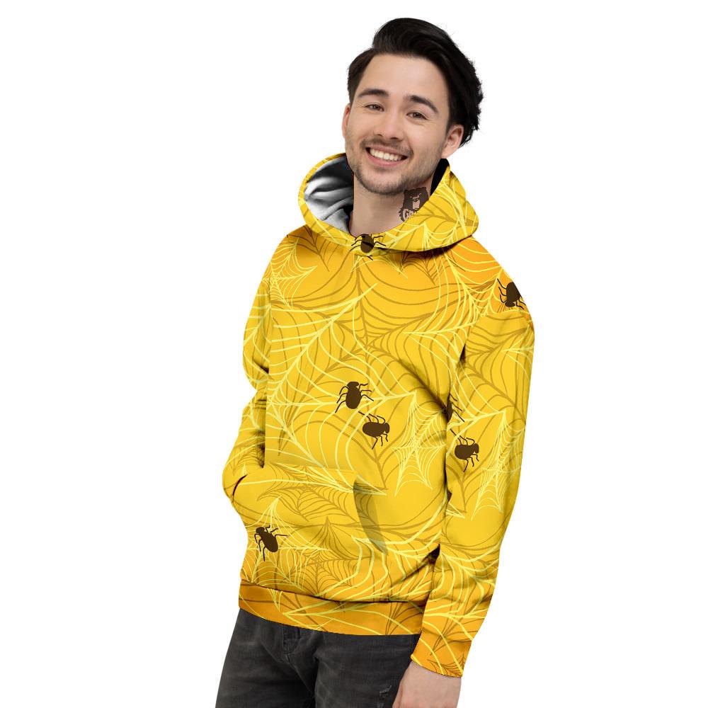 Cobweb Yellow Print Men's Hoodie-grizzshop