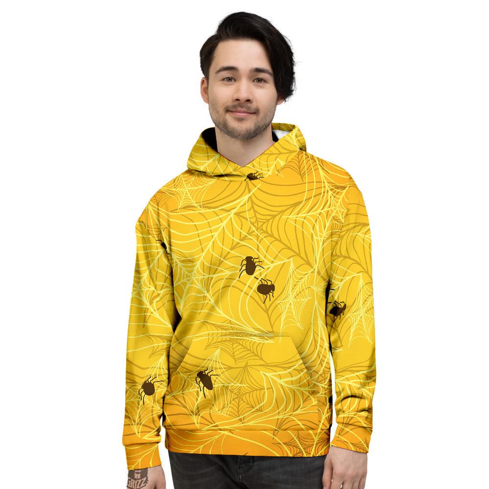 Cobweb Yellow Print Men's Hoodie-grizzshop