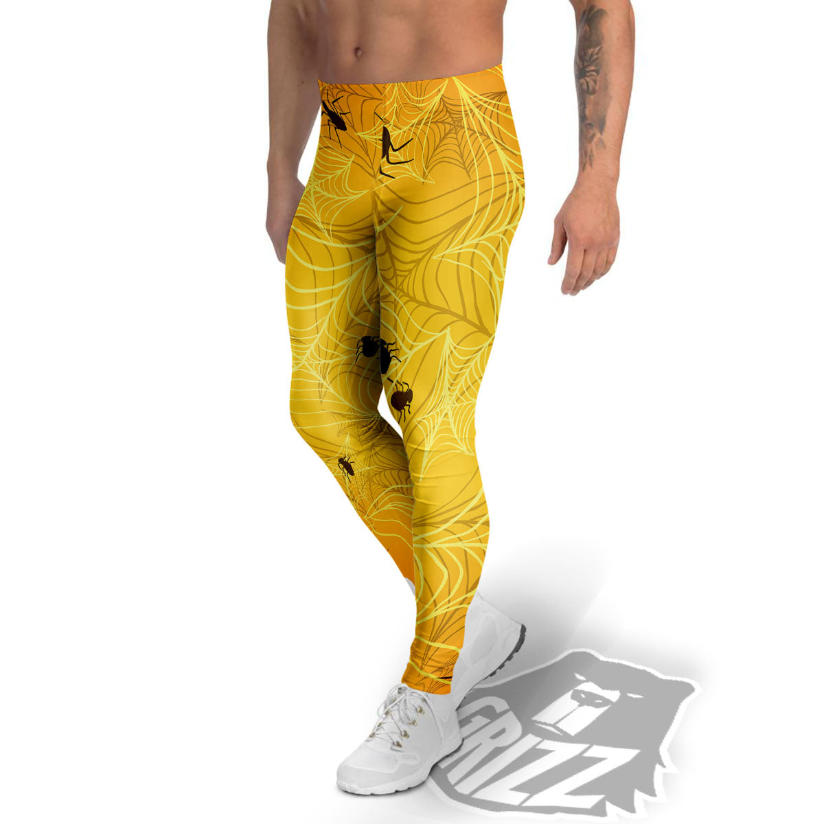 Cobweb Yellow Print Men's Leggings-grizzshop
