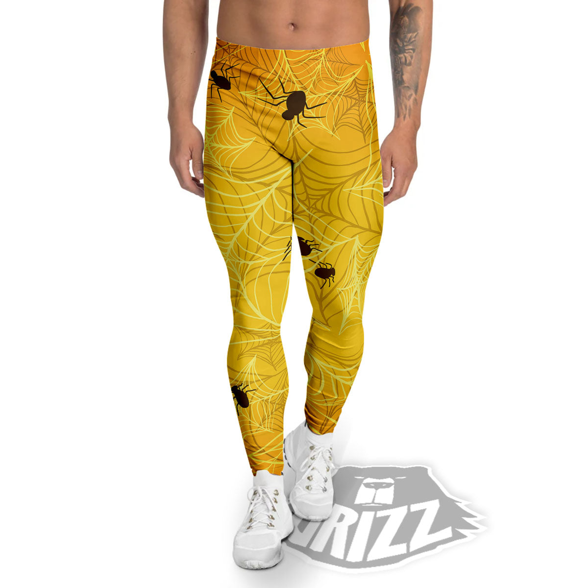 Cobweb Yellow Print Men's Leggings-grizzshop