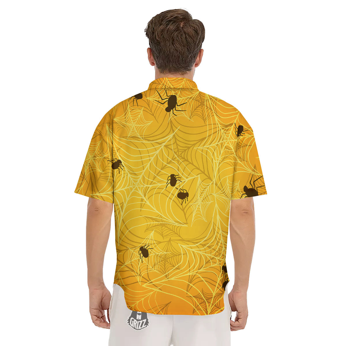 Cobweb Yellow Print Men's Short Sleeve Shirts-grizzshop