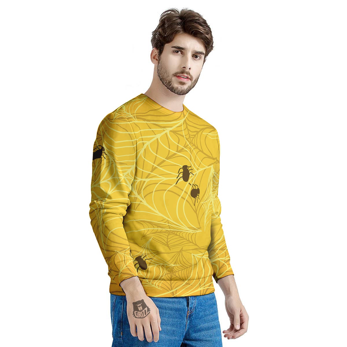 Cobweb Yellow Print Men's Sweatshirt-grizzshop