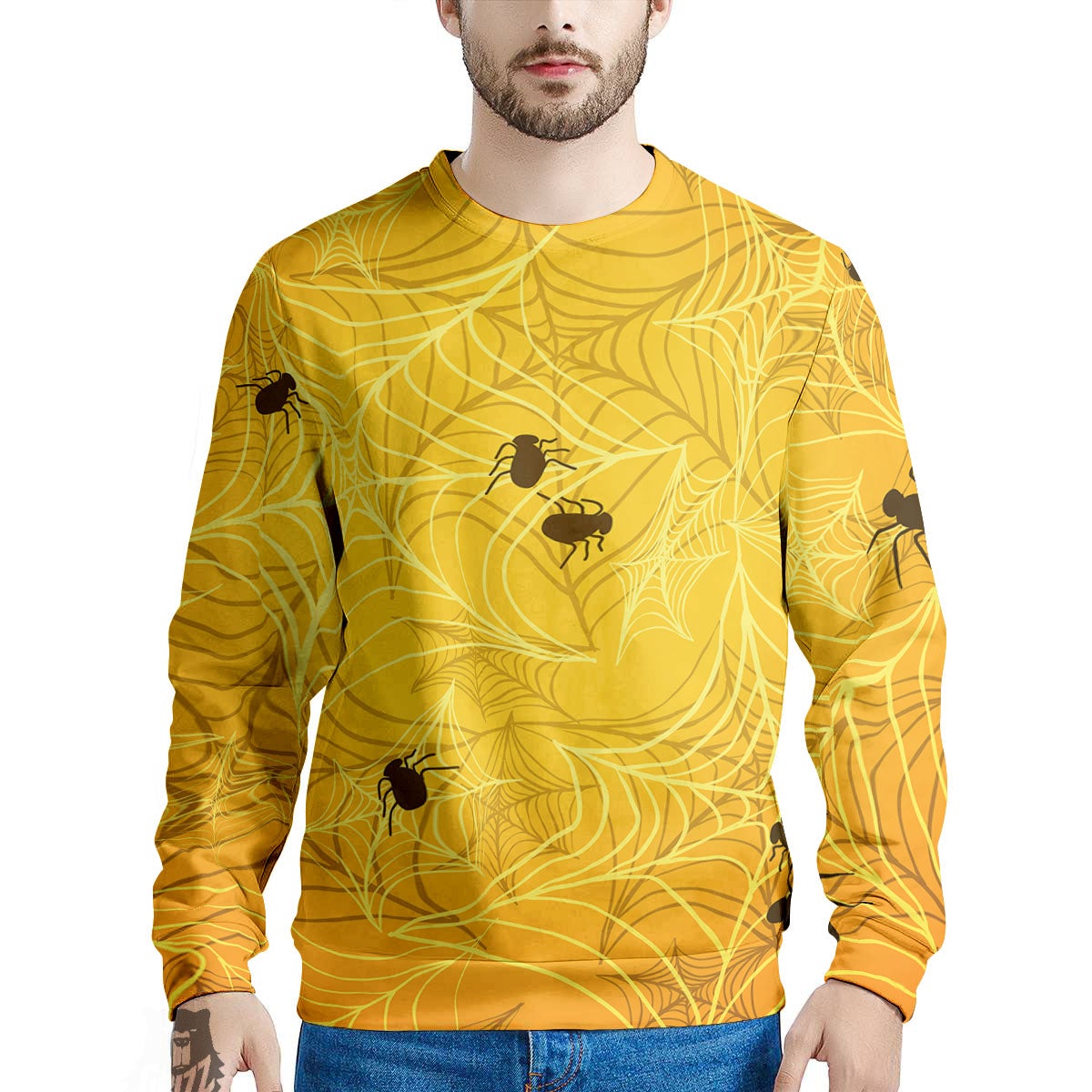 Cobweb Yellow Print Men's Sweatshirt-grizzshop