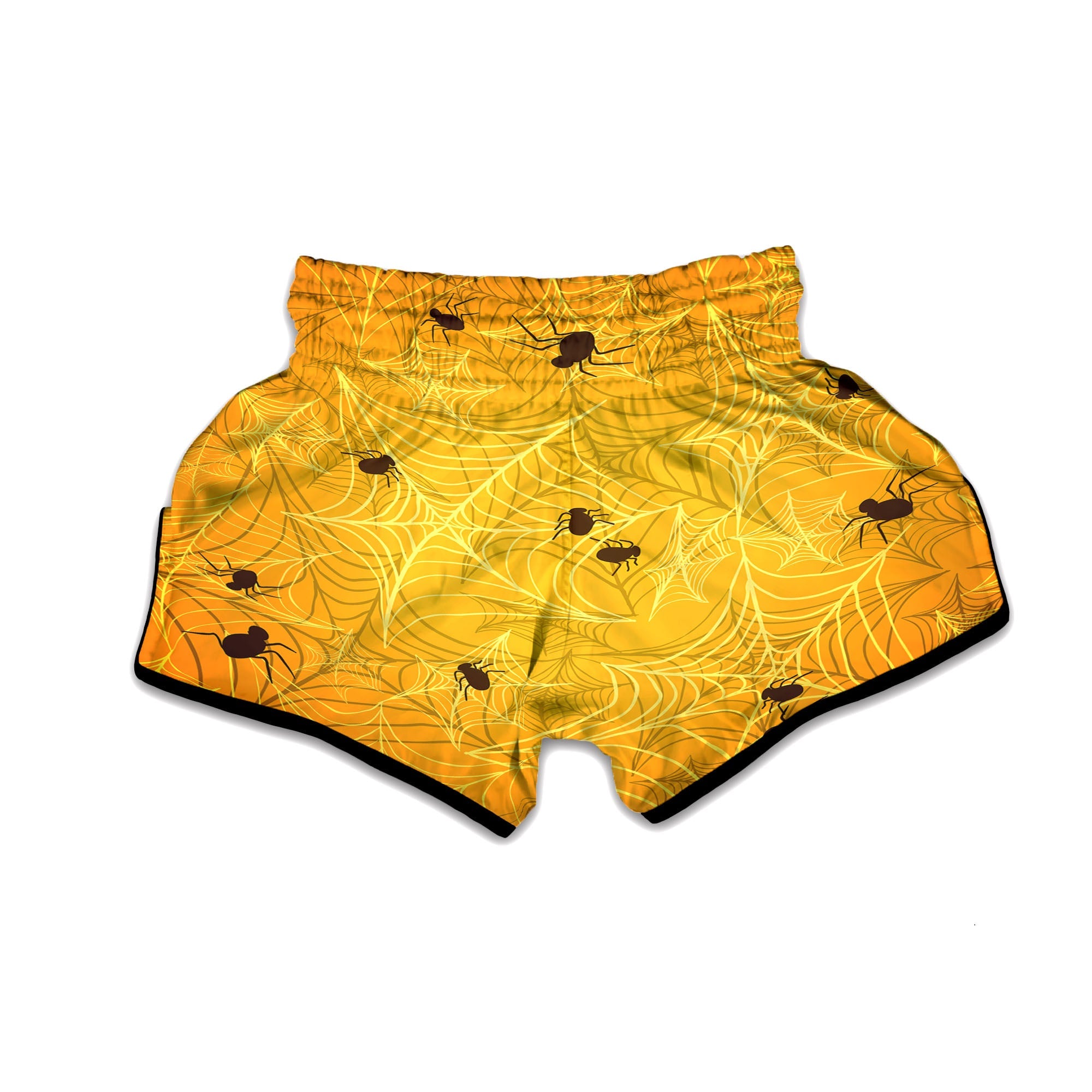 Cobweb Yellow Print Muay Thai Boxing Shorts-grizzshop