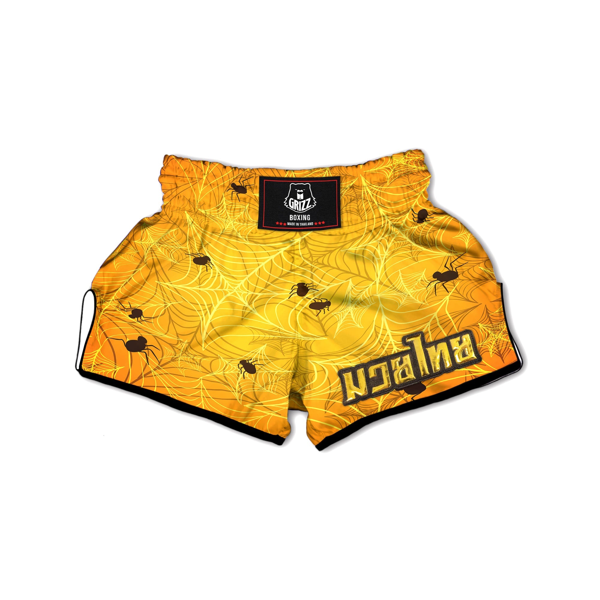 Cobweb Yellow Print Muay Thai Boxing Shorts-grizzshop