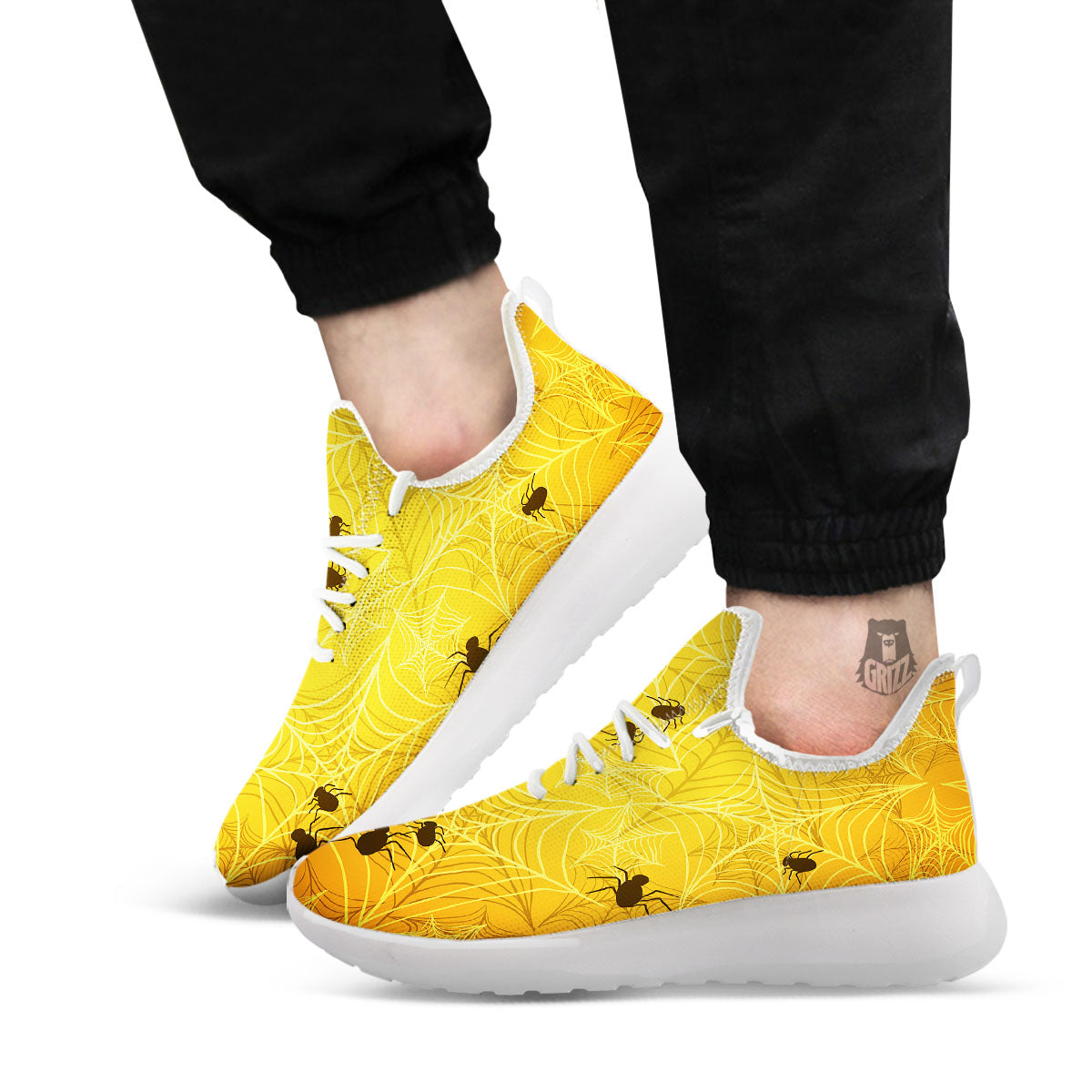 Cobweb Yellow Print White Athletic Shoes-grizzshop