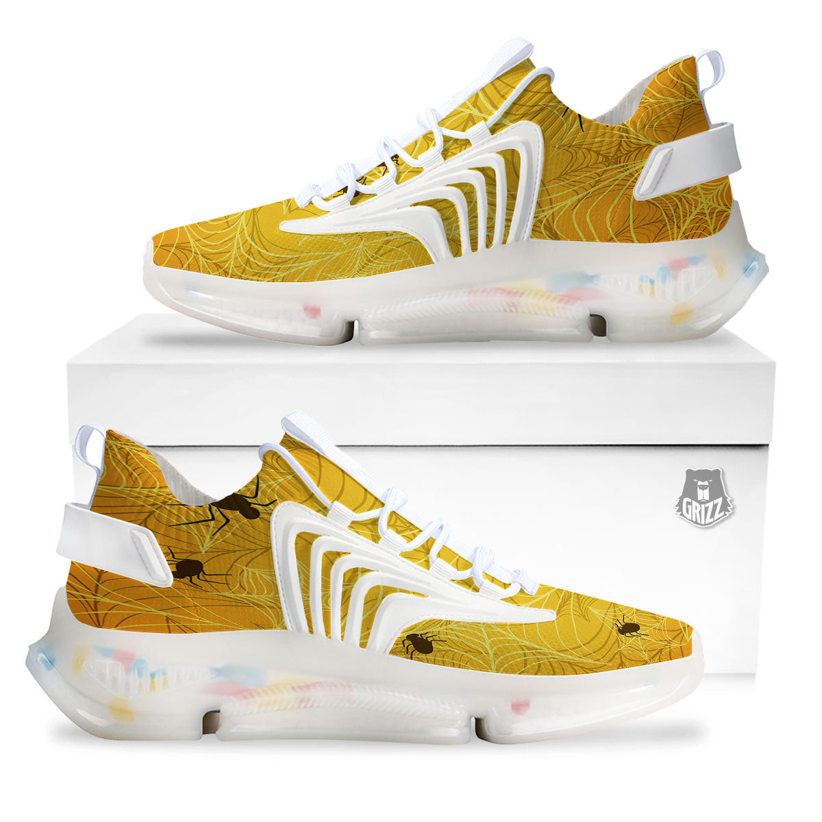 Cobweb Yellow Print White Gym Shoes-grizzshop
