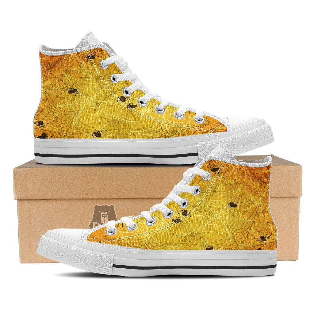 Cobweb Yellow Print White High Top Shoes-grizzshop