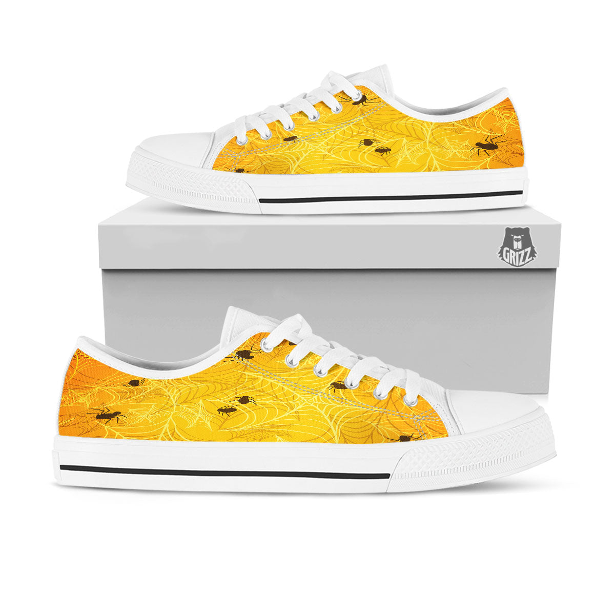 Cobweb Yellow Print White Low Top Shoes-grizzshop