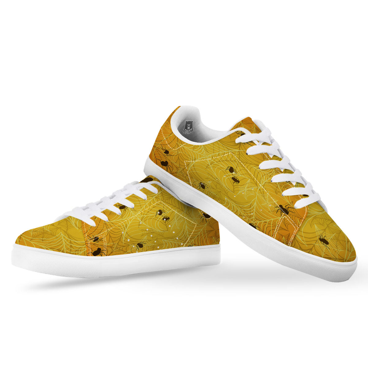 Cobweb Yellow Print White Low Top Sneakers-grizzshop
