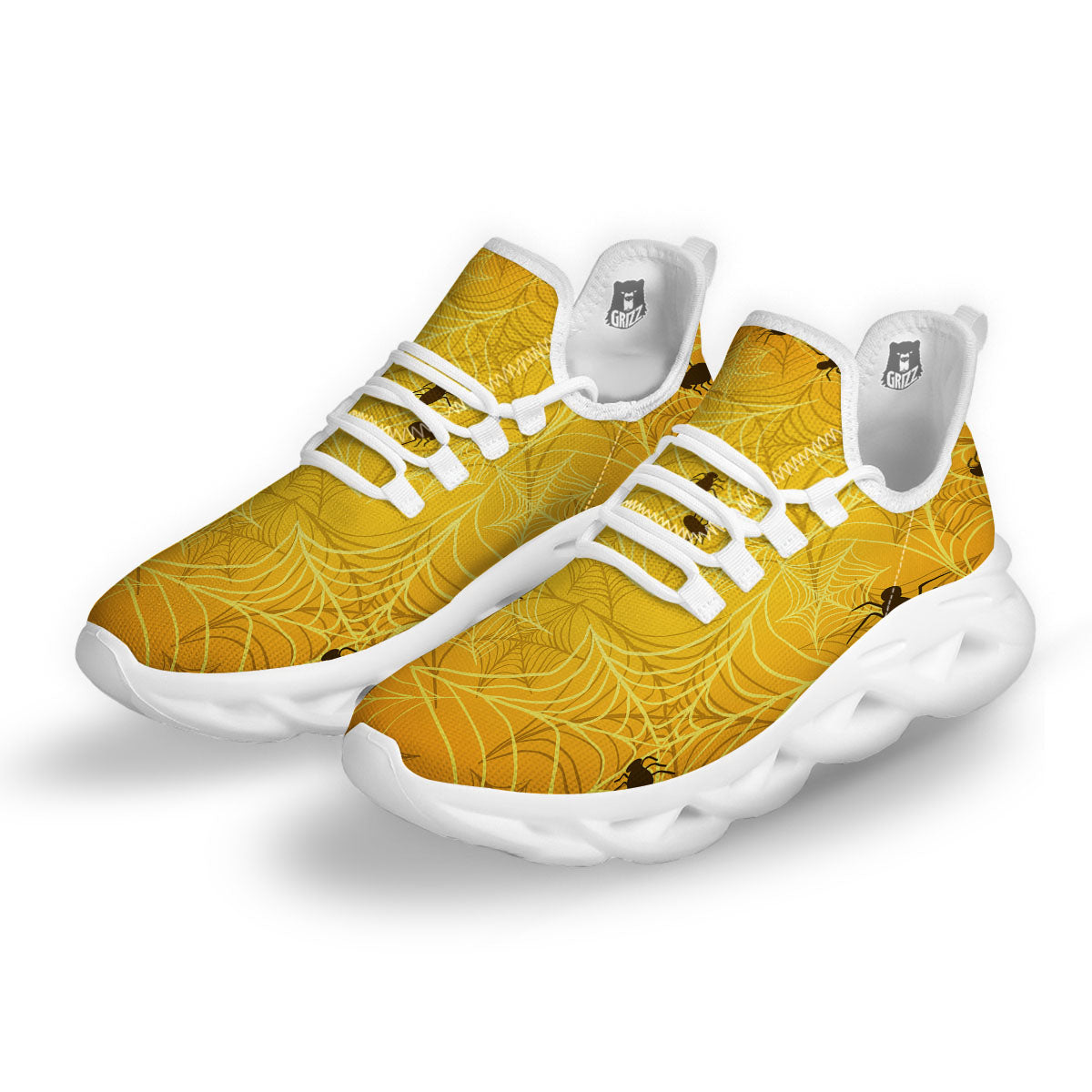 Cobweb Yellow Print White Running Shoes-grizzshop