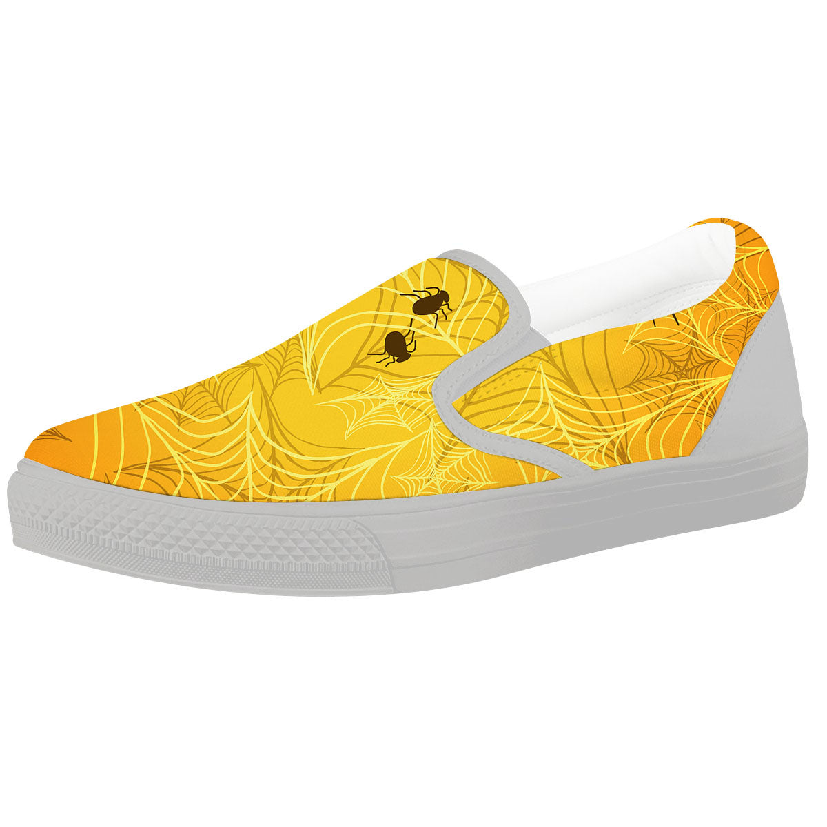 Cobweb Yellow Print White Slip On Shoes-grizzshop