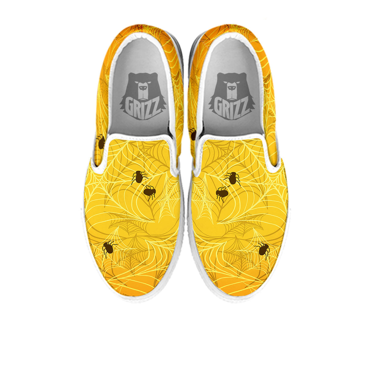 Cobweb Yellow Print White Slip On Shoes-grizzshop
