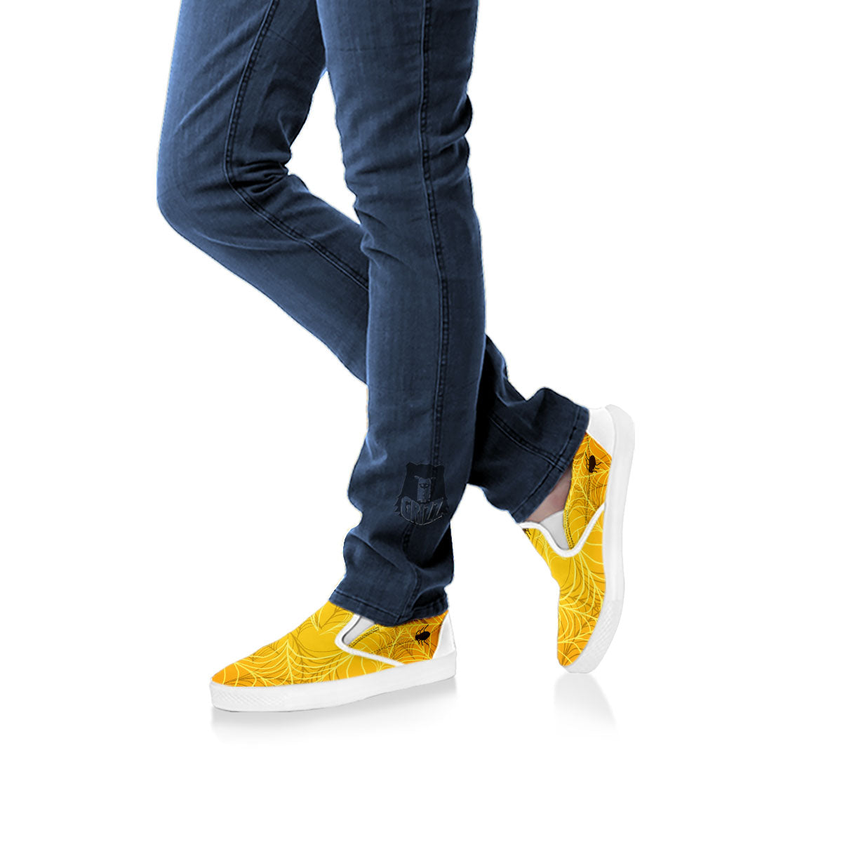 Cobweb Yellow Print White Slip On Shoes-grizzshop