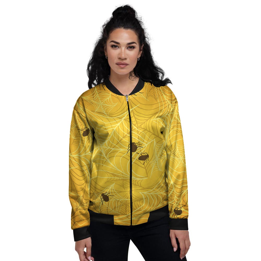 Cobweb Yellow Print Women's Bomber Jacket-grizzshop