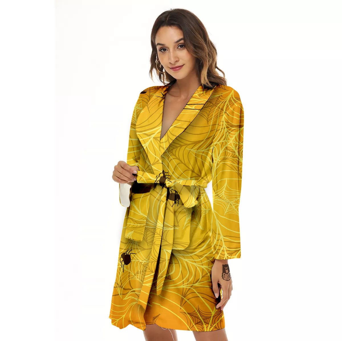 Cobweb Yellow Print Women's Robe-grizzshop