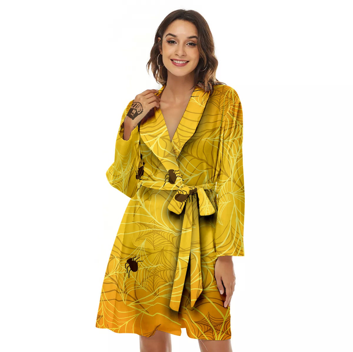 Cobweb Yellow Print Women's Robe-grizzshop
