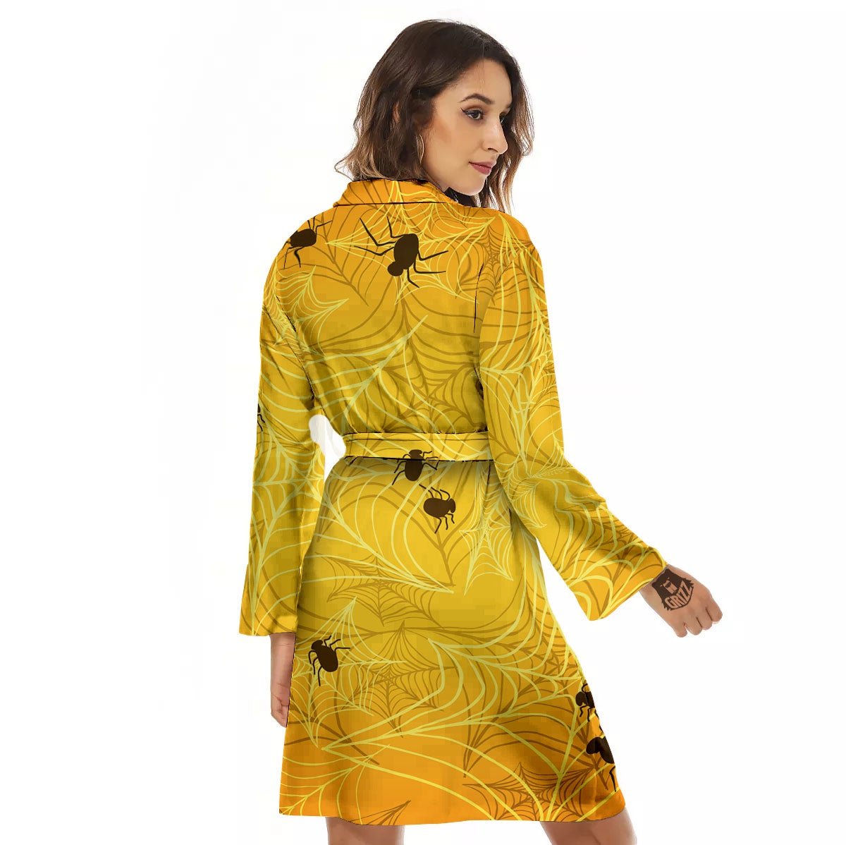 Cobweb Yellow Print Women's Robe-grizzshop