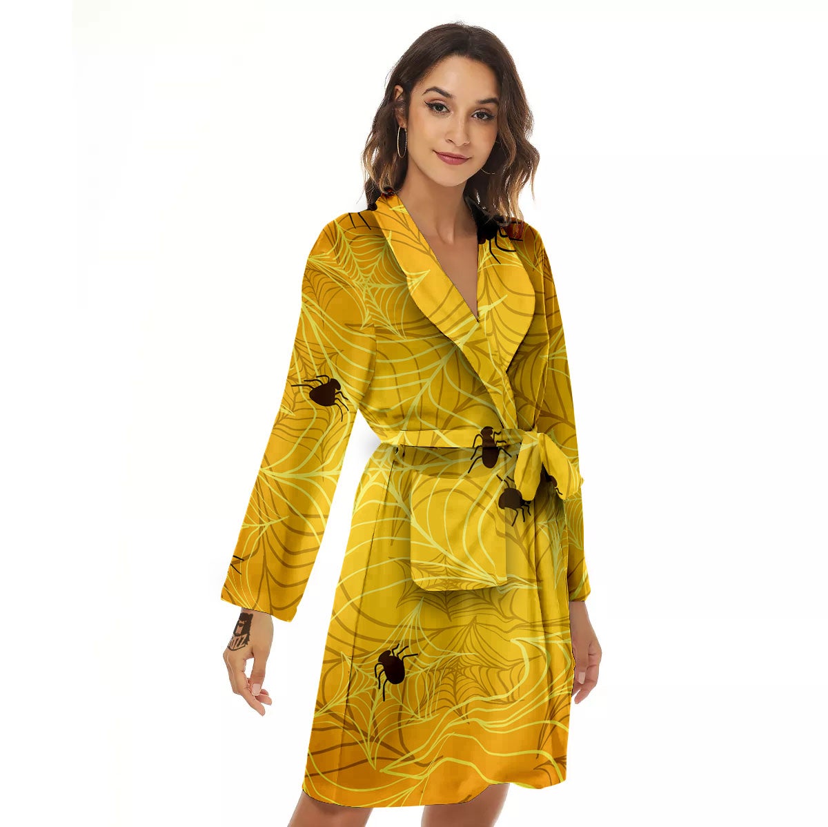 Cobweb Yellow Print Women's Robe-grizzshop