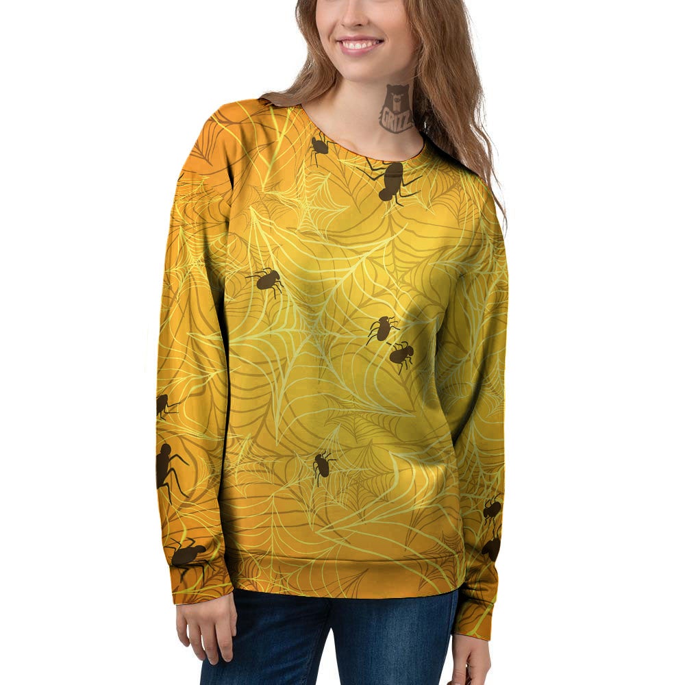 Cobweb Yellow Print Women's Sweatshirt-grizzshop