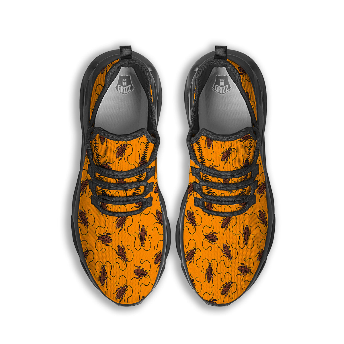 Cockroach Orange Print Pattern Black Running Shoes-grizzshop