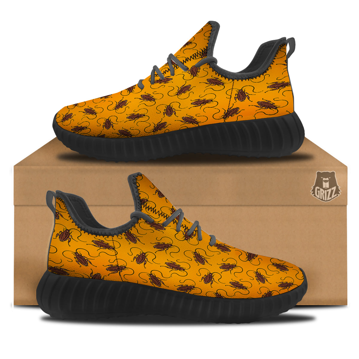 Cockroach Orange Print Pattern Black Walking Shoes-grizzshop