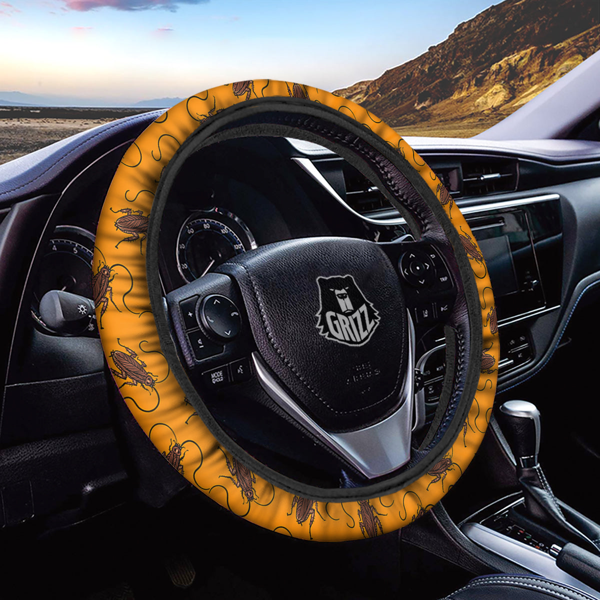 Cockroach Orange Print Pattern Car Steering Wheel Cover-grizzshop