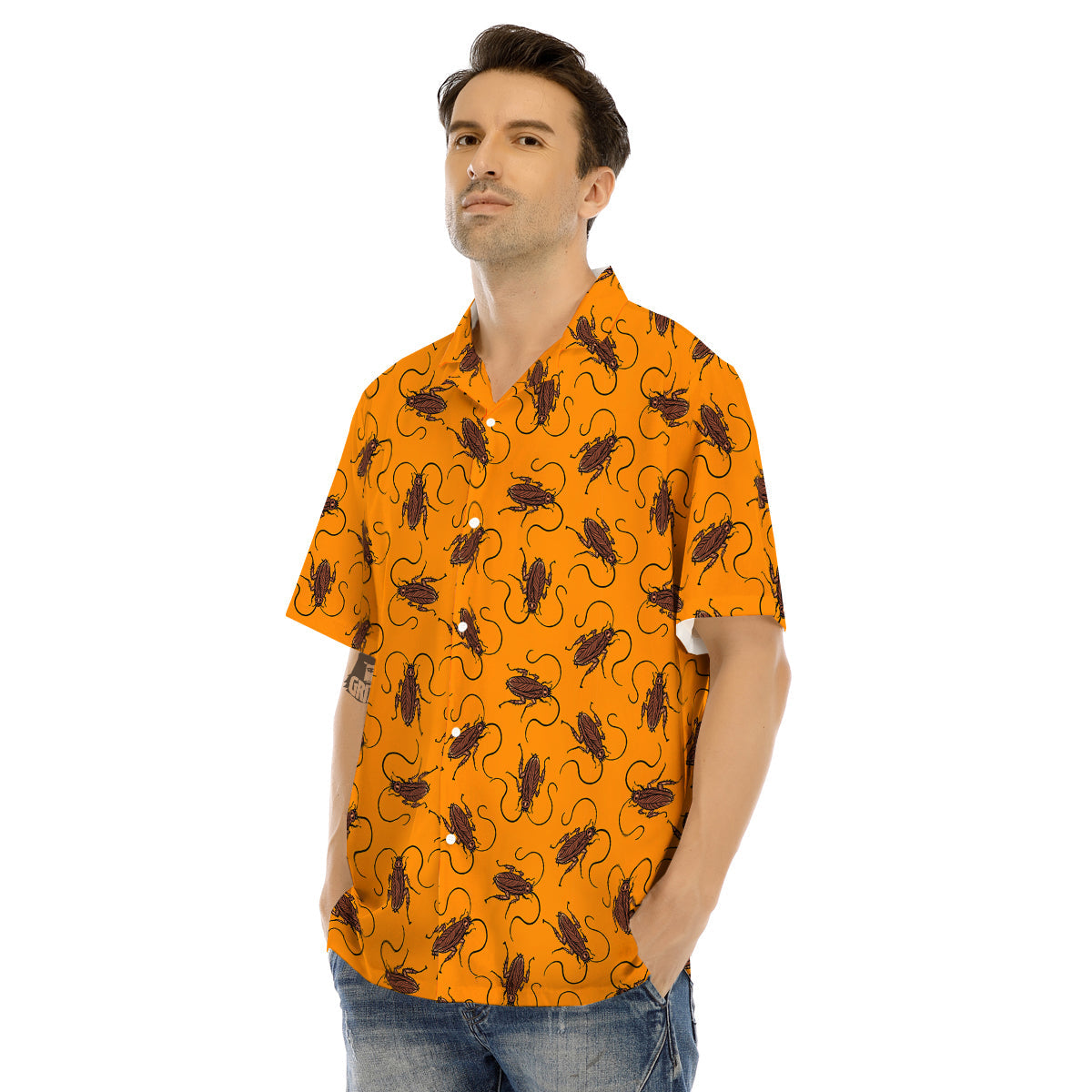 Cockroach Orange Print Pattern Men's Hawaiian Shirt-grizzshop