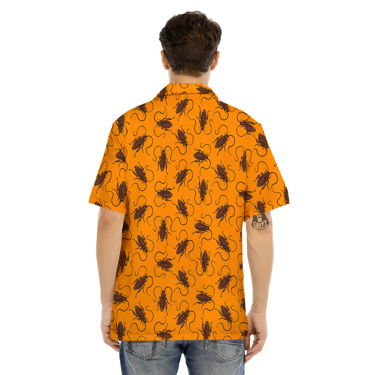 Cockroach Orange Print Pattern Men's Hawaiian Shirt-grizzshop