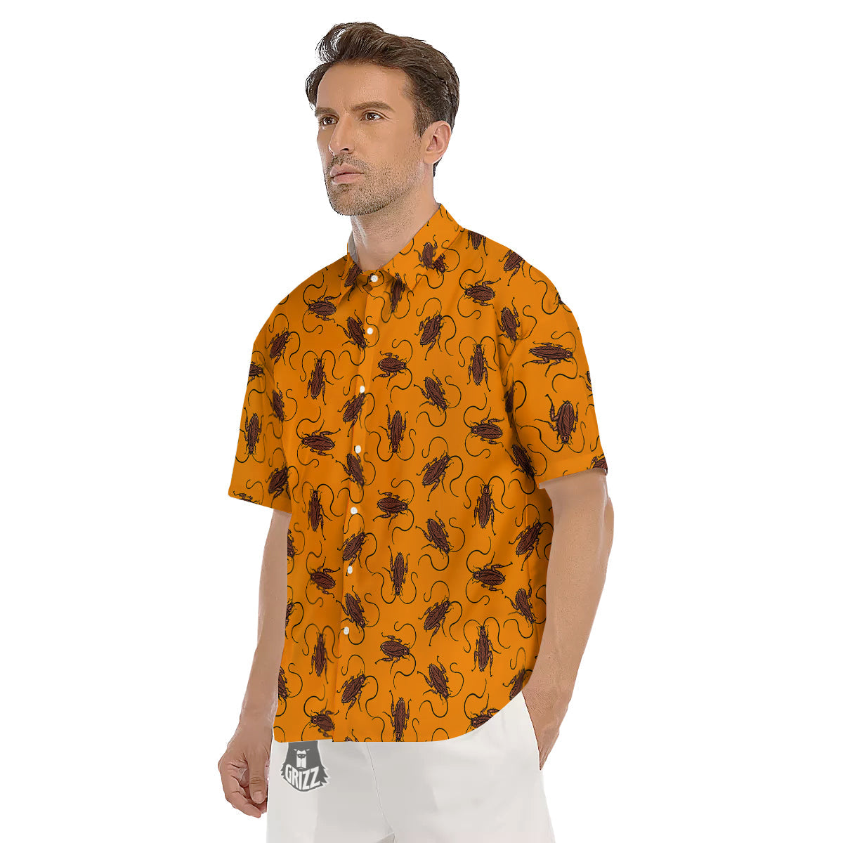 Cockroach Orange Print Pattern Men's Short Sleeve Shirts-grizzshop