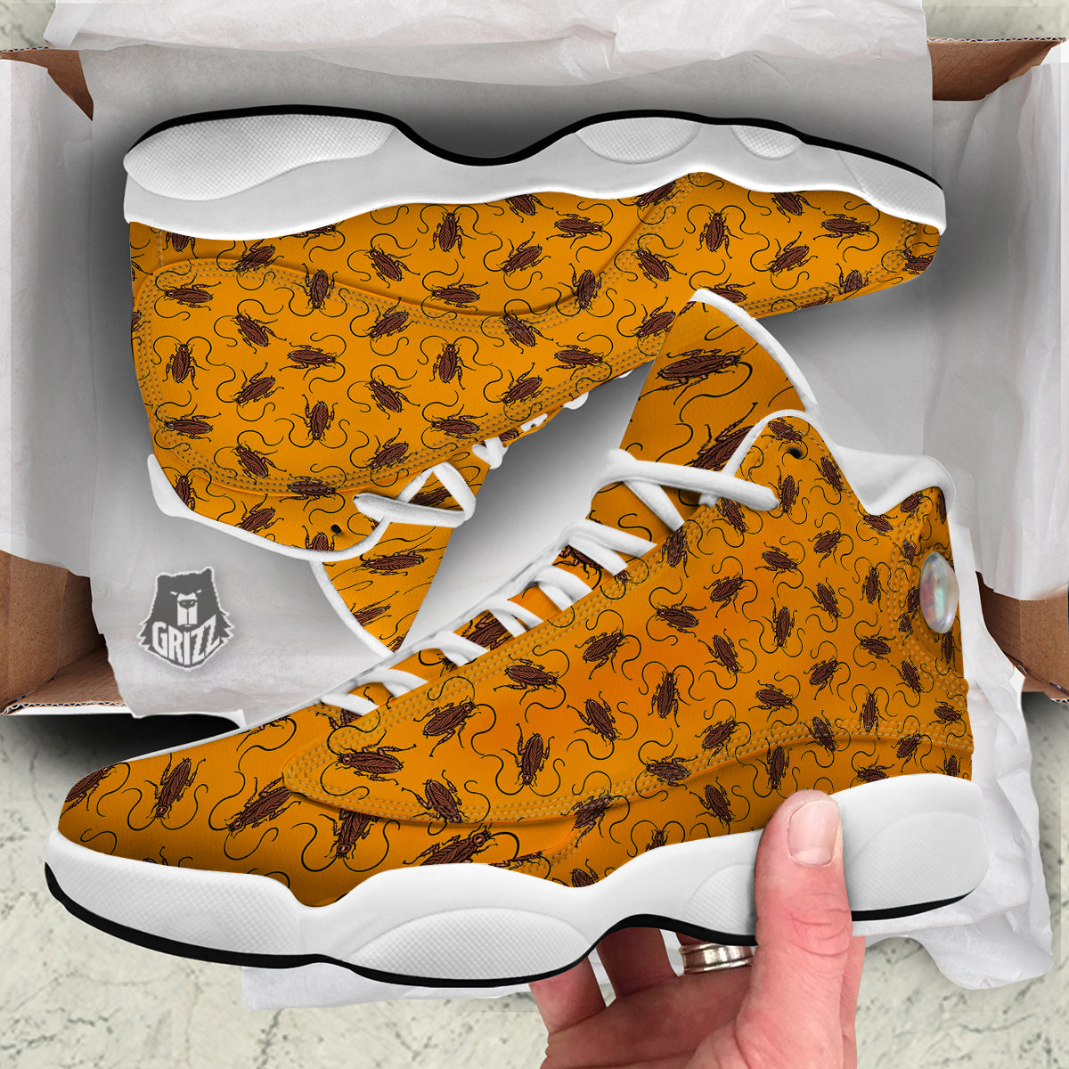 Cockroach Orange Print Pattern White Basketball Shoes-grizzshop