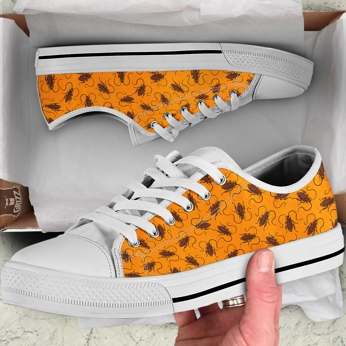 Cockroach Orange Print Pattern White Low Top Shoes-grizzshop
