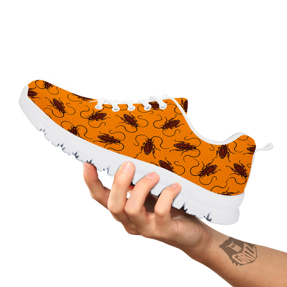 Cockroach Orange Print Pattern White Sneaker-grizzshop