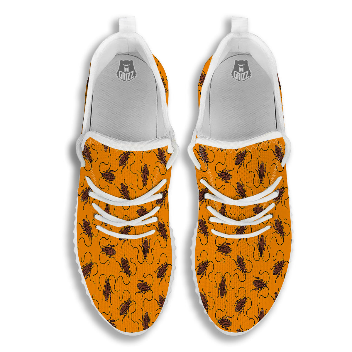 Cockroach Orange Print Pattern White Walking Shoes-grizzshop