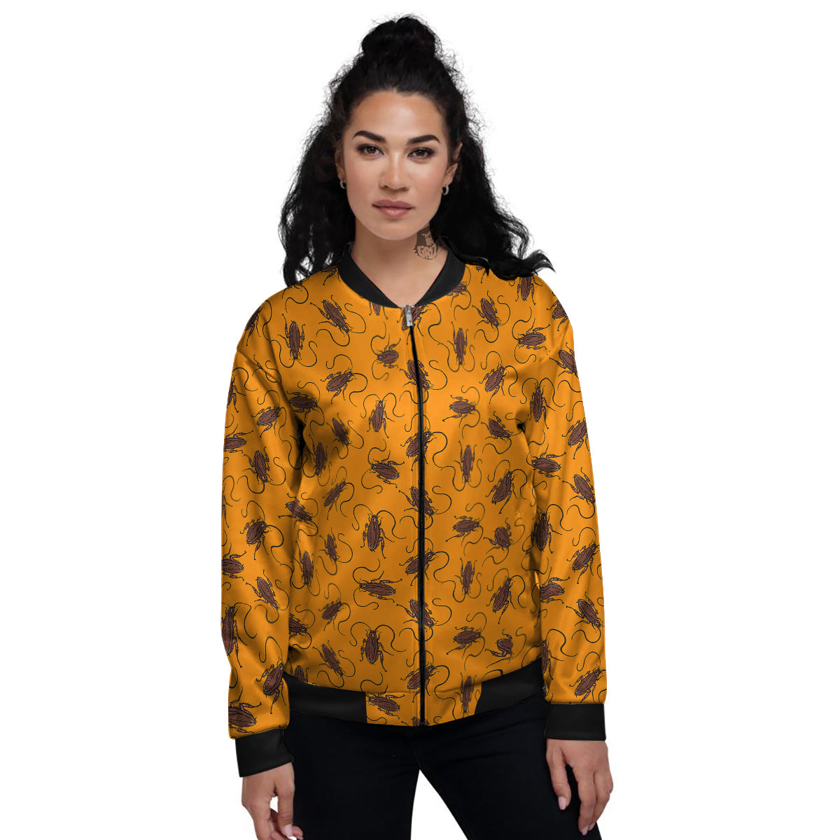 Cockroach Orange Print Pattern Women's Bomber Jacket-grizzshop