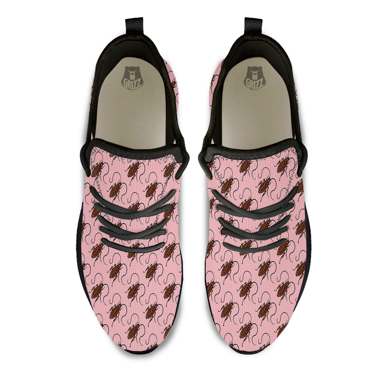 Cockroach Pink Print Pattern Black Athletic Shoes-grizzshop