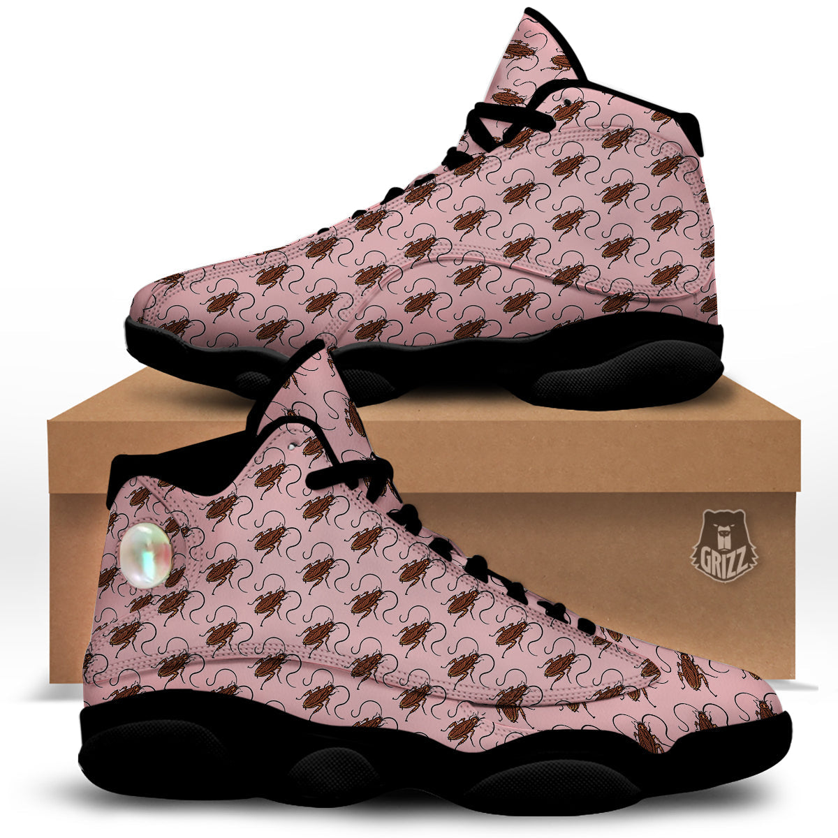 Cockroach Pink Print Pattern Black Basketball Shoes-grizzshop