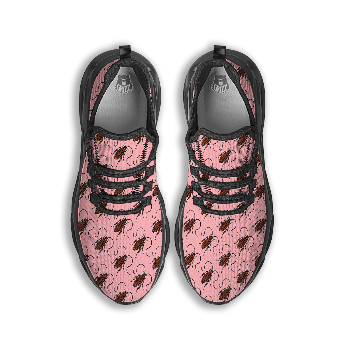 Cockroach Pink Print Pattern Black Running Shoes-grizzshop