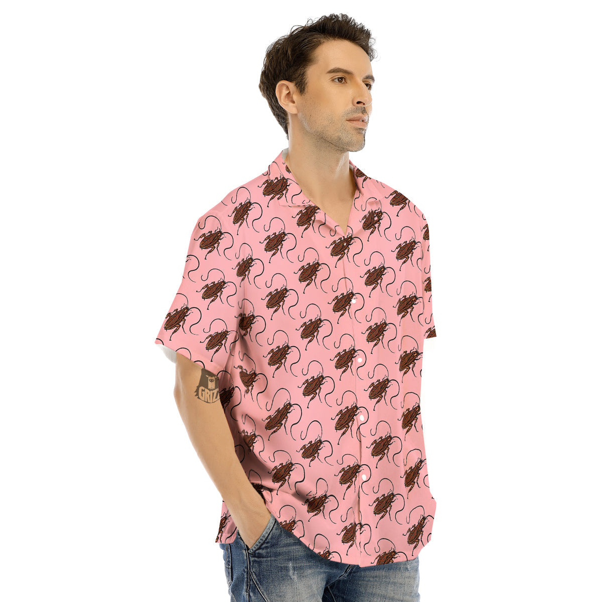 Cockroach Pink Print Pattern Men's Hawaiian Shirt-grizzshop