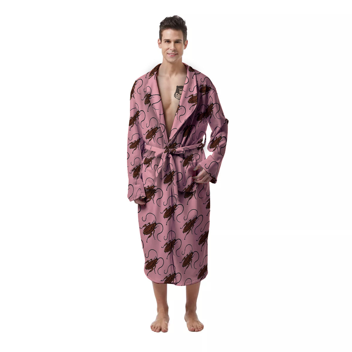 Cockroach Pink Print Pattern Men's Robe-grizzshop