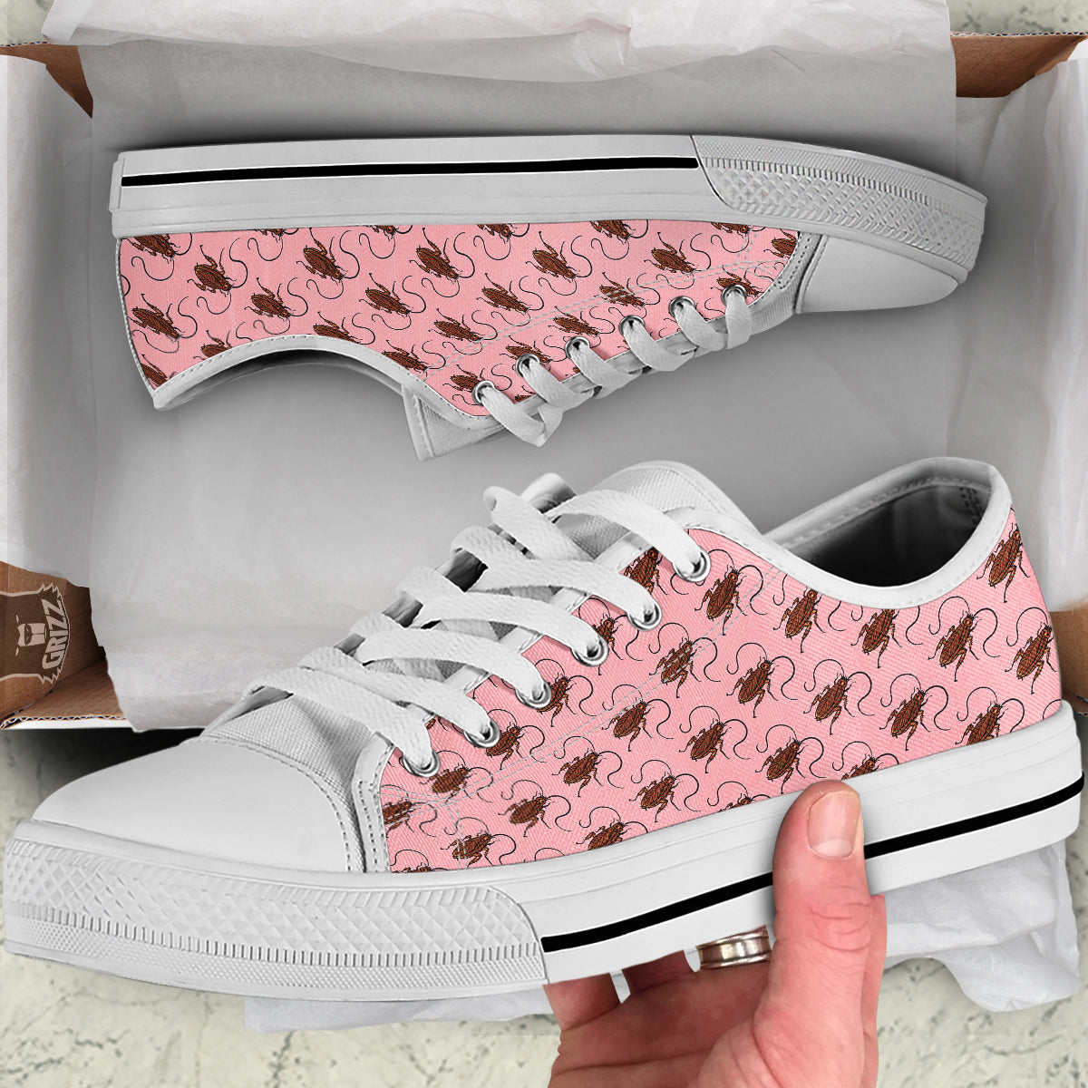 Cockroach Pink Print Pattern White Low Top Shoes-grizzshop