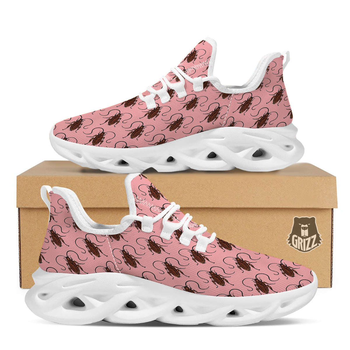Cockroach Pink Print Pattern White Running Shoes-grizzshop